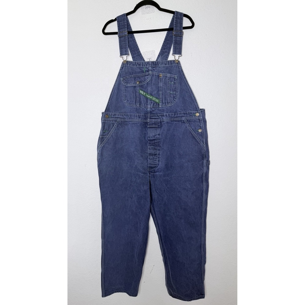 Key Imperial Overalls Mens 44x32 (44x30) Carpenter Bibs Blue Denim